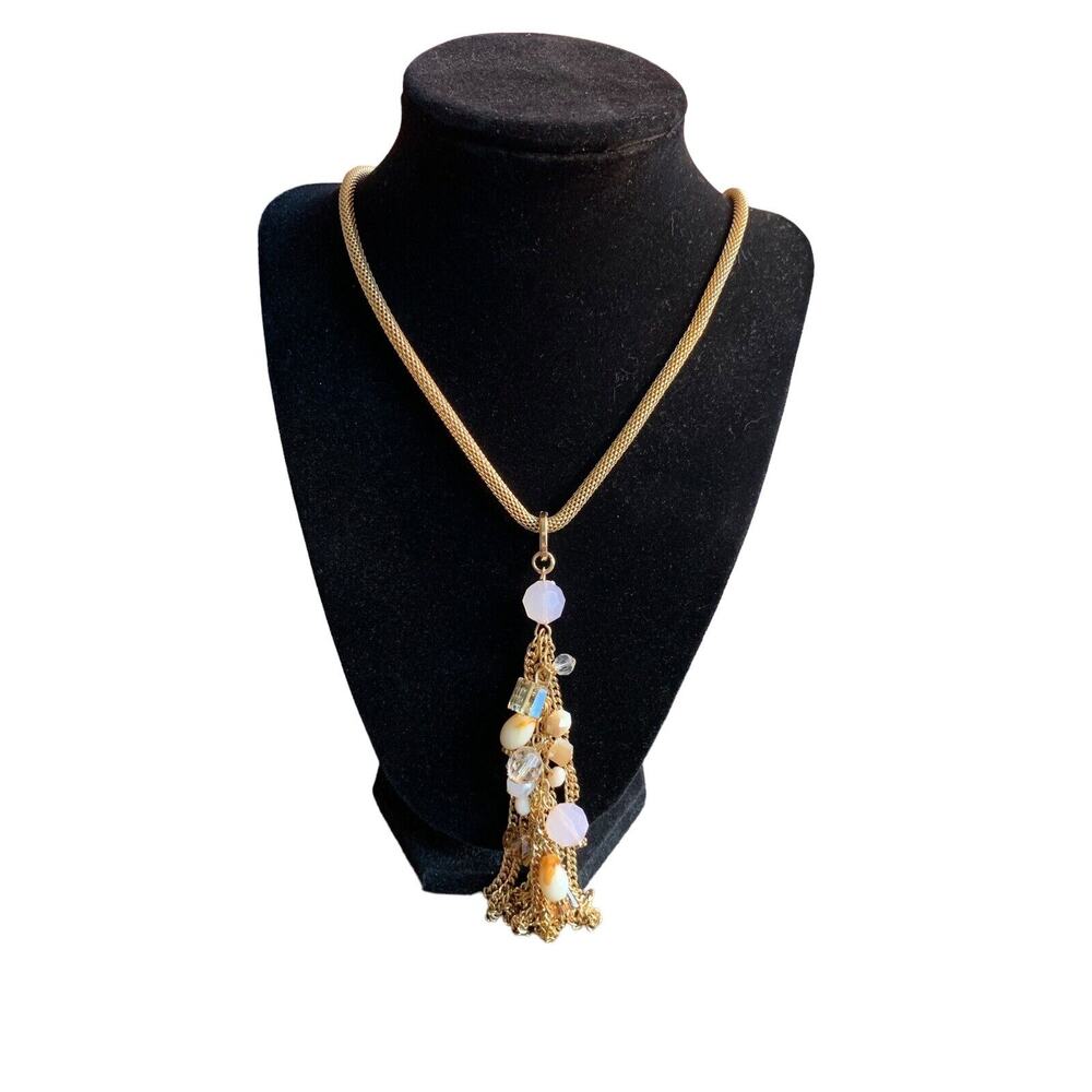 Gold Tone Clear Necklace Mixed Dangle Pieces Cruise Holidays